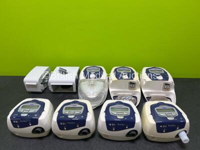 Job Lot Including 7 x ResMed S8 CPAP Units with 3 x Humidifier Chambers (2 x Missing Casing - See Photos) 1 x Respironics System One Humidifier Chamber (Missing Casing - See Photos) and 1 x Respironics Battery Pack with 1 x Li-ION Battery