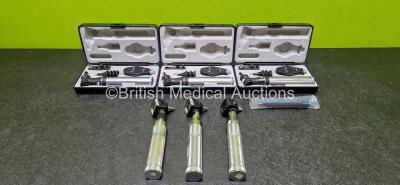 Job Lot Including 3 x Welch Allyn Otoscopes / Ophthalmoscopes with 3 x Attachments and 3 x Keeler Vista Standard Otoscopes / Ophthalmoscopes with Accessories in Cases *SN NA*