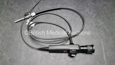 Machida ENT-30F Pharyngoscope in Case - Engineer's Report : Optical System - Fluid Stain Obscuring Image, Angulation - No Fault Found, Insertion Tube - Minor Crush , Light Transmission - No Fault Found, Channels - No Fault Found, Leak Check - No Fault Fou - 2