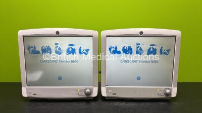 2 x GE Carescape B650 Touch Screen Patient Monitors *Mfd 2015 & 2016* (Both Power Up) *SN SK416471053HA / SEW15112322HA*