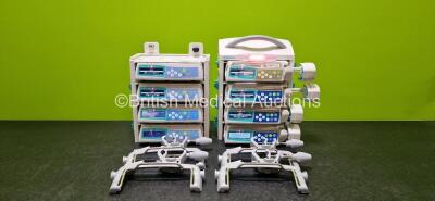 Job Lot Including 4 x B.Braun Perfusor Space Syringe Pumps, 4 x B.Braun Infusomat Space Infusion Pumps, 2 x B.Braun Space Stations, 4 x Pole Clamps and 2 x Power Supplies (All Power Up and 1 x Damaged Screen - See Photos) *SN 457356 / 457643 / 457598 / 44