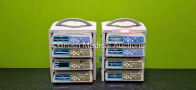 Job Lot Including 8 x B.Braun Infusomat Space Infusion Pumps (7 x Power Up with Stock Power Supply - Stock Power Supply Not Included and 1 x No Power), 2 x B.Braun Space Stations (1 x Damaged Connector & Case - See Photos) and 2 x Pole Clamps *SN 457904 /