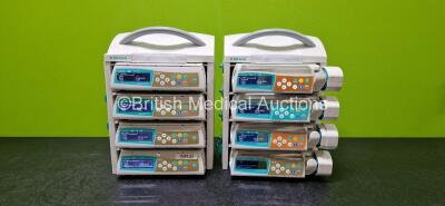 Job Lot Including 4 x B.Braun Perfusor Space Syringe Pumps, 4 x B.Braun Infusomat Space Infusion Pumps, 2 x B.Braun Space Stations and 1 x Pole Clamp (All Power Up with Stock Power Supply - Stock Power Supply Not Included) *SN 376082 / 376349 / 376238 / 3