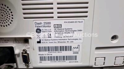 GE Dash 2500 Patient Monitor Including ECG, SpO2 and NIBP Options (Powers Up) *SN SCG08135015WA* - 5