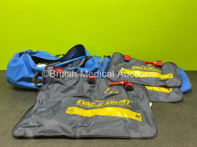 Job Lot Including 1 x Hartwell Medical Large Evac-U-Splint, 1 x Hartwell Medical Medium Evac-U-Splint, 1 x Pump and 2 x Hartwell Medical Small Evac-U-Splints in 2 x Carry Bags