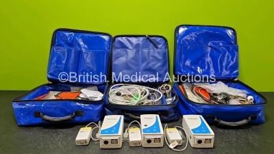 Job Lot Including 3 x Oralite Emergency Carry Bags, 3 x Masimo Ref 800101 Mainstream Analyzers, 3 x Ortivus M531 Measuring Units and Various Patient Monitoring Cables and Accessories