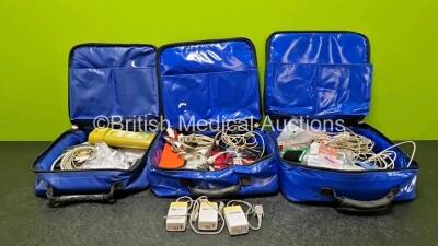 Job Lot Including 3 x Oralite Emergency Carry Bags, 2 x Masimo Ref 800101 Mainstream Analyzers, 1 x Phasein Ref 800101 Analyzer and Various Patient Monitoring Cables and Accessories