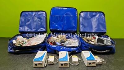 Job Lot Including 3 x Oralite Emergency Carry Bags, 2 x Masimo Ref 800101 Mainstream Analyzers, 1 x Phasein Ref 800101 Analyzer, 3 x Ortivus M531 Measuring Units (2 x Missing Covers - See Photos) and Various Patient Monitoring Cables and Accessories