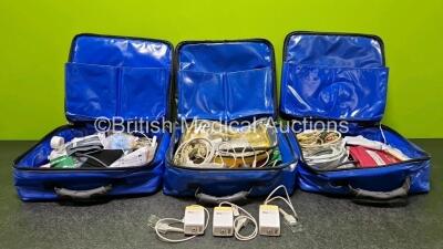 Job Lot Including 3 x Oralite Emergency Carry Bags, 3 x Masimo Ref 800101 Mainstream Analyzers and Various Patient Monitoring Cables and Accessories