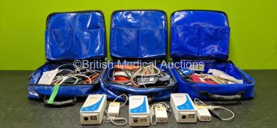 Job Lot Including 3 x Oralite Emergency Carry Bags, 3 x Masimo Ref 800101 Mainstream Analyzers, 3 x Ortivus M531 Measuring Units and Various Patient Monitoring Cables and Accessories