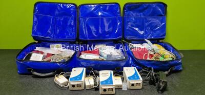 Job Lot Including 3 x Oralite Emergency Carry Bags, 3 x Masimo Ref 800101 Mainstream Analyzers, 3 x Ortivus M531 Measuring Units (2 x Missing Covers - See Photos),1 x Power Supply and Various Patient Monitoring Cables and Accessories