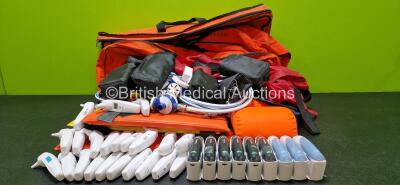 Job Lot Including 1 x SP Services Bag, 3 x Ferno Bags, 3 x Splints, 4 x Entonox Hoses, 9 x BP Meter with Cuffs and Various Thermometers