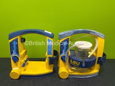 2 x Laerdal LSU Suction Units with 1 x Cup Including 2 x NiMH Batteries (Both Power Up with Damage to Casing)