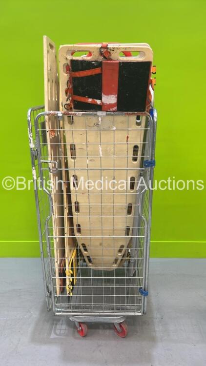 Cage of 8 x Spinal Boards and 1 x Aluminium Scoop Stretcher (Cage Not Included)