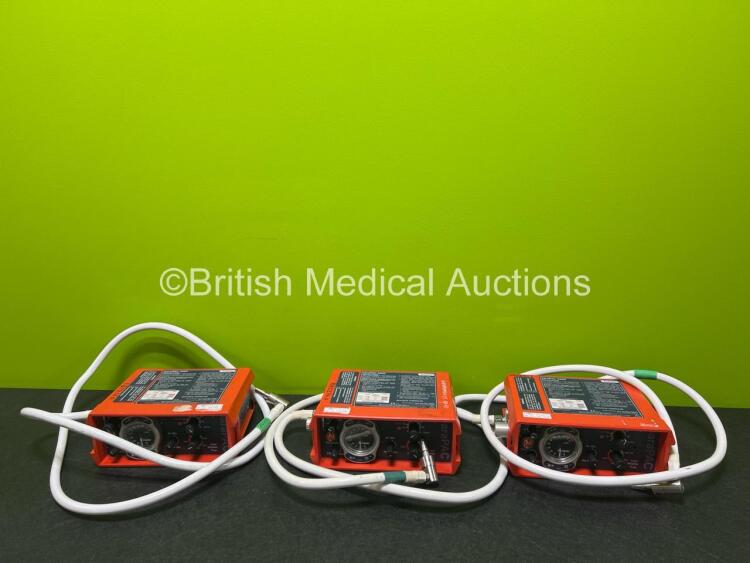 3 x Smiths Pneupac paraPAC 200D Ventilators with Hoses *MR Compatible* (1 x Damage to Casing - See Photos)