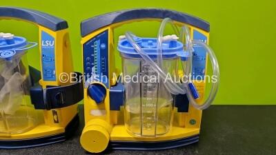 3 x Laerdal LSU Suction Units Including 3 x NiMH Batteries and 3 x Suction Cups and Lids (All Power Up and All Damaged Cases - See Photos) - 5