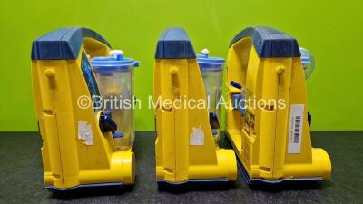 3 x Laerdal LSU Suction Units Including 3 x NiMH Batteries and 3 x Suction Cups and Lids (All Power Up and All Damaged Cases - See Photos) - 6