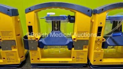 3 x Laerdal LSU Suction Units Including 3 x NiMH Batteries and 3 x Suction Cups and Lids (All Power Up and All Damaged Cases - See Photos) - 12