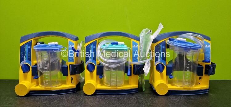 3 x Laerdal LSU Suction Units Including 3 x NiMH Batteries and 3 x Suction Cups and Lids (All Power Up)