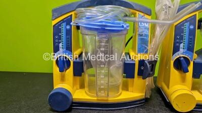 3 x Laerdal LSU Suction Units Including 2 x NiMH Batteries and 3 x Suction Cups and Lids (All Power Up and 2 x Damaged Casings - See Photos) - 3