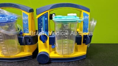 3 x Laerdal LSU Suction Units Including 2 x NiMH Batteries and 3 x Suction Cups and Lids (All Power Up and 2 x Damaged Casings - See Photos) - 5