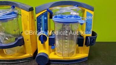 3 x Laerdal LSU Suction Units Including 2 x NiMH Batteries and 3 x Suction Cups and Lids (2 x Power Up, 1 x No Power and 1 x Damaged - See Photos) - 5