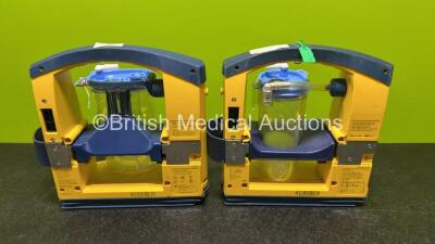 2 x Laerdal LSU Suction Units (Both Power Up with Some Missing Casing) with 2 x Cups and 2 x NiMH Batteries *78112150385 / 78091354542* - 2