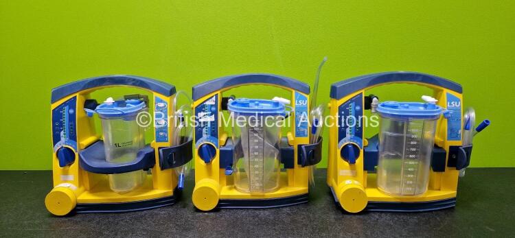 3 x Laerdal LSU Suction Units Including 3 x NiMH Batteries and 3 x Suction Cups and Lids (All Power Up)