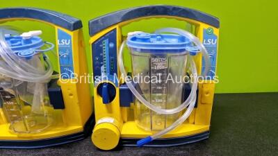 3 x Laerdal LSU Suction Units Including 3 x NiMH Batteries and 3 x Suction Cups and Lids (All Power Up, All Damaged Casings and 1 x Faulty Dial - See Photos) - 5