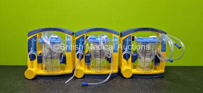 3 x Laerdal LSU Suction Units Including 3 x NiMH Batteries and 3 x Suction Cups and Lids (All Power Up andAll Damaged Casings - See Photos)