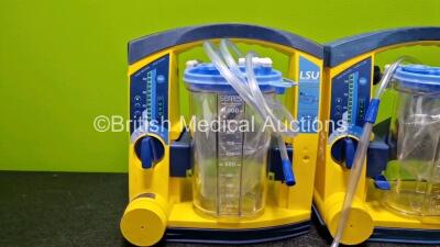 3 x Laerdal LSU Suction Units Including 3 x NiMH Batteries and 3 x Suction Cups and Lids (All Power Up andAll Damaged Casings - See Photos) - 3