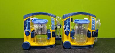 2 x Laerdal LSU Suction Units Including 2 x Suction Cups and Lids (Both Power Up, Both Missing Batteries and Both Damaged Casings - See Photos)