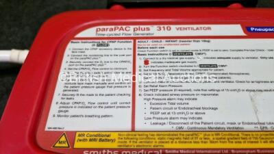 Smiths Medical ParaPAC Plus 310 Transport Ventilator MR Conditional *Mfd 2016* (Cracked Case - See Photos) with 1 x Hose and 1 x Lithium Battery *SN 1605147* - 8