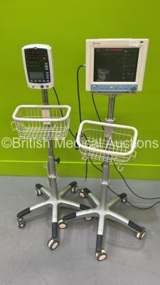 1 x Mindray VS-800 Vital Signs Monitor on Stand (Powers Up - Missing Light Cover) and 1 x Mindray MEC-1000 Patient Monitor on Stand (Powers Up) *S/N BY72-A3425P*