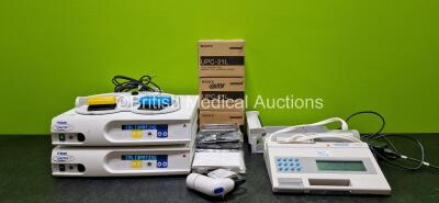 Mixed Lot Including 2 x Mitek VAPR3 Electrosurgical Unit with 1 x Footswitch (Both Power Up), 1 x Vitalograph Alpha Ref with 1 x Attachment and 1 x Power Supply (Powers Up), 3 x Boxes of Sony UPC-21L Color Printing Packs, 1 x Portascan 3D Probe Ref PRB600