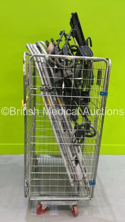 Cage of 4 x Aluminium Scoop Stretchers and 2 x Manual Wheelchairs (Cage Not Included)