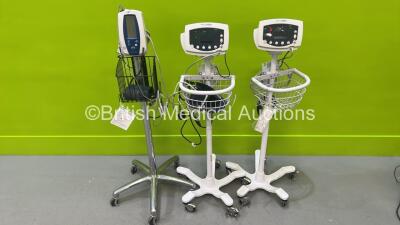 2 x Welch Allyn 53N00 Vital Signs Monitors on Stands and 1 x Welch Allyn SPOT Vital Signs Monitor on Stand (All Power Up) *S/N JA120644 / JA116314*