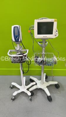 Philips IntelliVue MP30 Anaesthesia Monitor with Philips M3001A Multiparameter Module (Draws Power with Damaged Power Switch) with Selection of Cables and 1 x Welch Allyn SPOT VItal Signs Monitor on Stand with BP Hose and Cuff (Powers Up) *S/N DE72886147*