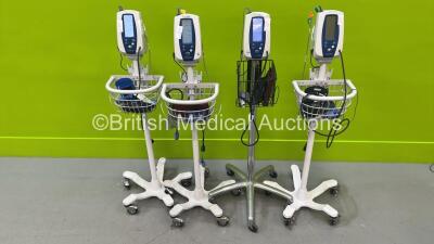 4 x Welch Allyn SPOT Vital Signs Monitors on Stands (All Power Up)