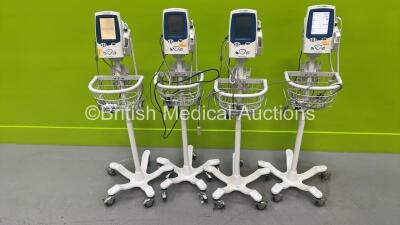 4 x Welch Allyn SPOT Vital Signs LXi Patient Monitors on Stands (All Power Up - 1 x Loose Display Cover) *20141110968 / 20140100475 / 20141110970 / 20101208248*