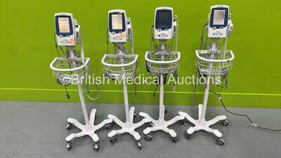 4 x Welch Allyn SPOT Vital Signs LXi Patient Monitors on Stands (All Power Up) *20101006358 / 20120201189 / 20101107427 / 20101107560*