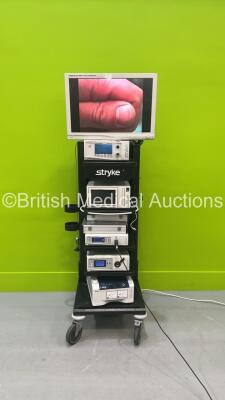 Stryker Stack System with Stryker Vision Elect HDTV Surgical Viewing Monitor, Stryker 40L 09C017744 / 07C044114*Flow Insufflator, Stryker SDC Ultra HD Information Management System (HDD REMOVED), Stryker 1188HD High Definition Camera Control Unit, Stryker