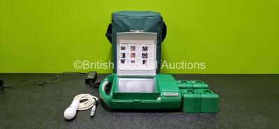 BardScan II Bladder Scanner (Powers Up) with 1 x Probe (Cracked Case - See Photos) and 5 x Batteries in Carry Bag