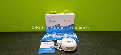 2 x Flexicare MaxiNeb Compact Compressor Nebulisers with 2 x Adult Aerosol Face Masks, 2 x Paediatric Aerosol Face Masks and 2 x Maxineb Nebulisers with T-Piece Mouthpiece and 2.1m Oxygen Tubing in Box *Like New* (All Expired - See Photos)