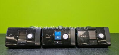 3 x ResMed Airsense 10 Autoset CPAP Units *All Mfd 2020* with 1 x Power Supply (All Power Up with Missing Side Covers and Humidifier Chambers - See Photos)