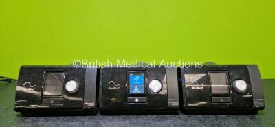 3 x ResMed Airsense 10 Autoset CPAP Units (All Power Up with 2 x Missing Side Covers and All Missing Humidifier Chambers - See Photos) with 1 x Power Supply (Faulty Power Connector)