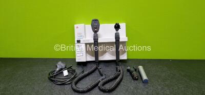 Job Lot Including 1 x Heine EN100 Wall Mounted Diagnostics Set (No Power) and 1 x Keeler Ophthalmoscope / Otoscope Handle with 1 x Attachment (Damaged) *SN 1150001358*