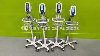 4 x Welch Allyn SPOT Vital Signs Monitors on Stands - 1 x Detached (All Power Up)