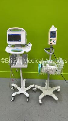 1 x Welch Allyn 6000 Series Monitor on Stand and 1 x Fukuda Denshi PetiTelemo on Stand (Both Power Up)