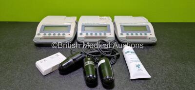 Job Lot Including 3 x Verathon BladderScan BVI 3000 Bladder Scanners (All Power Up and All Cracked Casings - See Photos) with 3 x Transducers / Probes *All Untested* (2 x Damaged Casings - See Photos), 1 x Ultra Phonic Gel and 2 x Batteries and 1 x Verat